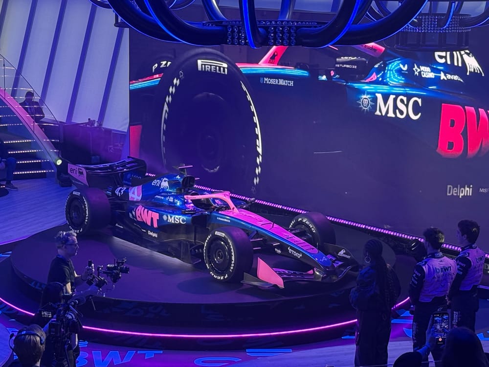 Alpine Unveils Blue-and-Pink Showcar off Barcelona Coast