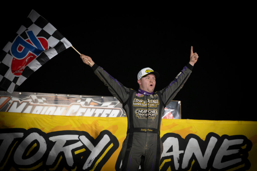 Pierce blocks O'Neal, repels last-lap slide to win Connor Bobik