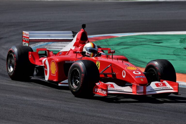 Vettel drives Schumacher’s Ferrari F2002 in Monza tribute
