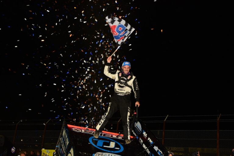 Late Slide Job Gives Sanders First World of Outlaws Victory